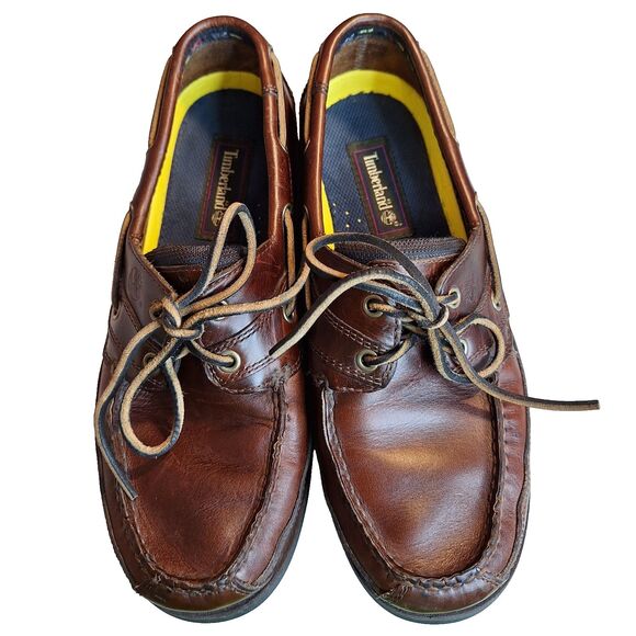 Timberland Mens Size 9.5M‎ 71026 2-Eye Boat Shoe Dark Brown Leather Tie Slip On - Picture 1 of 16